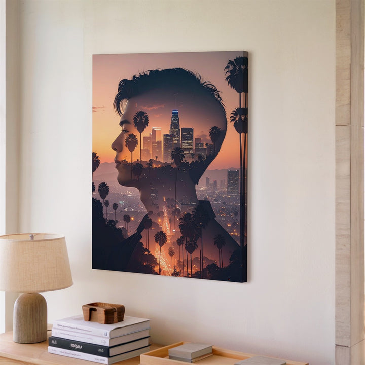 Dreams of LA Canvas – Double Exposure Art with Cityscape & Male Silhouette - Gifitto