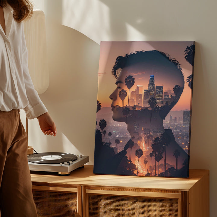 Dreams of LA Canvas – Double Exposure Art with Cityscape & Male Silhouette - Gifitto