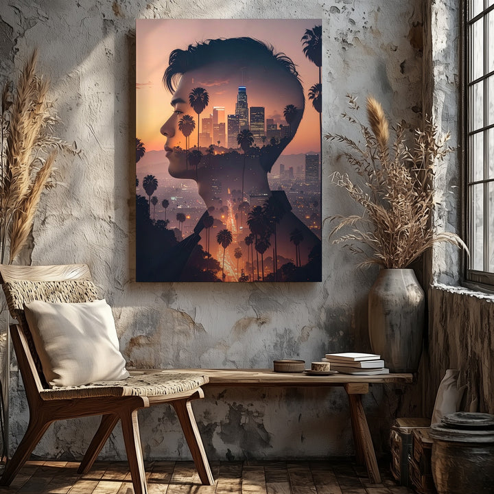 Dreams of LA Canvas – Double Exposure Art with Cityscape & Male Silhouette - Gifitto