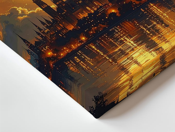 Gothic Fantasy City Canvas – Surreal Nightscape with Crescent Moon and Spires - Gifitto