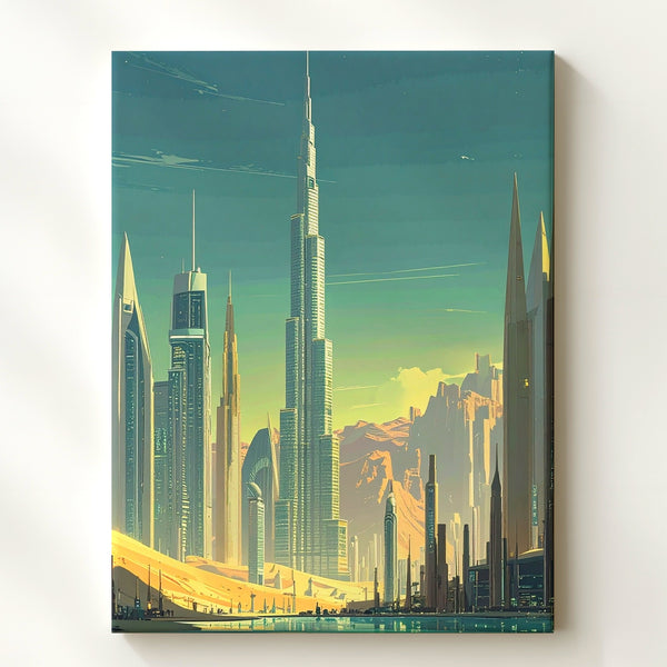 Futuristic Desert Metropolis Canvas – Burj Khalifa & Sleek Skyscrapers - Gifitto
