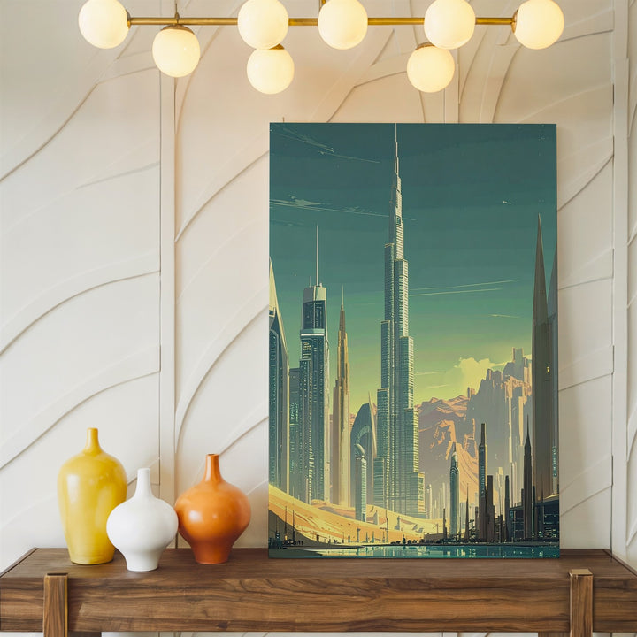 Futuristic Desert Metropolis Canvas – Burj Khalifa & Sleek Skyscrapers - Gifitto