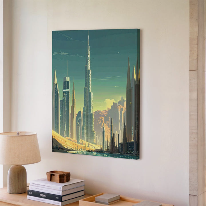 Futuristic Desert Metropolis Canvas – Burj Khalifa & Sleek Skyscrapers - Gifitto