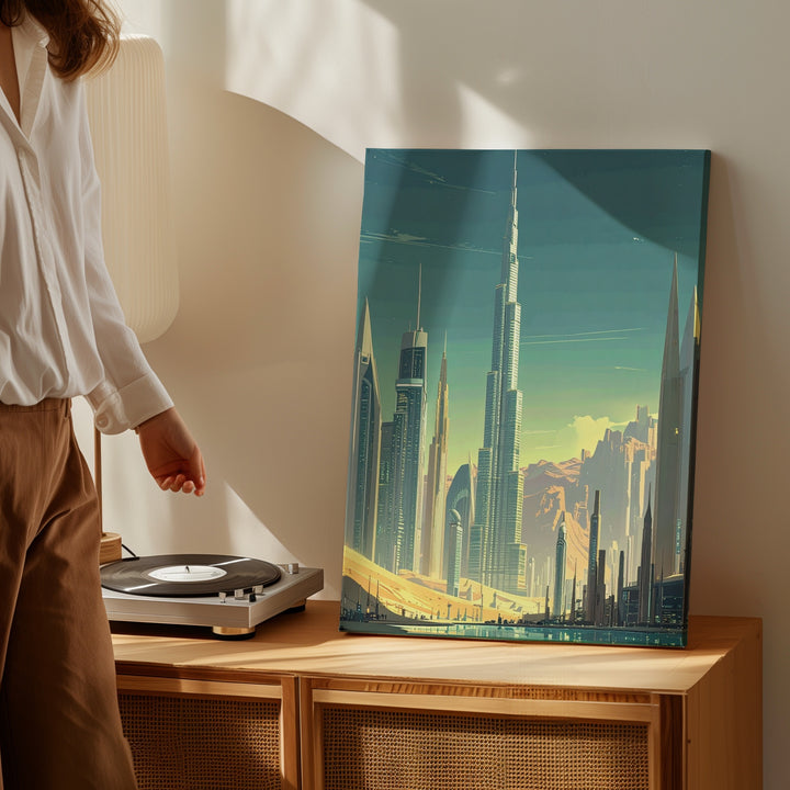 Futuristic Desert Metropolis Canvas – Burj Khalifa & Sleek Skyscrapers - Gifitto