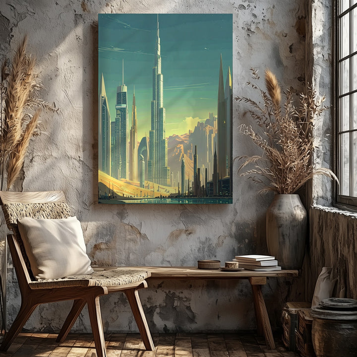 Futuristic Desert Metropolis Canvas – Burj Khalifa & Sleek Skyscrapers - Gifitto