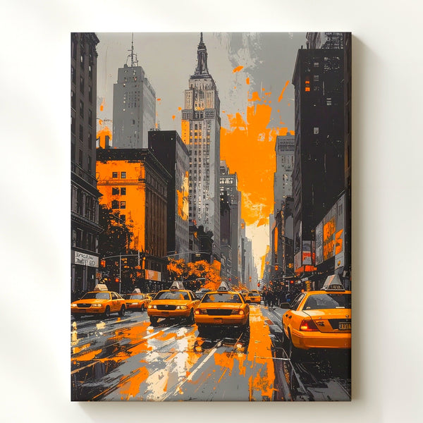Edgy Urban Street Canvas – Grayscale NYC with Orange Accents - Gifitto