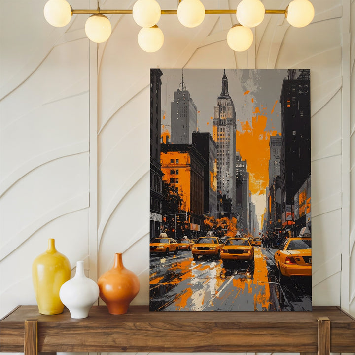 Edgy Urban Street Canvas – Grayscale NYC with Orange Accents - Gifitto
