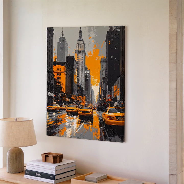 Edgy Urban Street Canvas – Grayscale NYC with Orange Accents - Gifitto