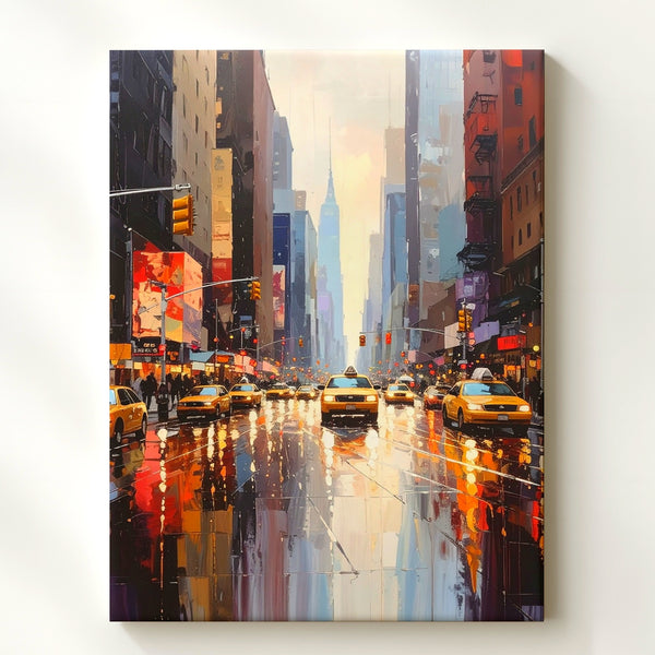 Impressionist Rainy City Canvas – Neon Lights & Reflections on Wet Pavement - Gifitto