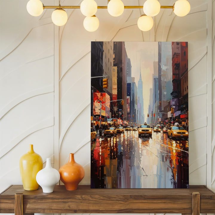 Impressionist Rainy City Canvas – Neon Lights & Reflections on Wet Pavement - Gifitto