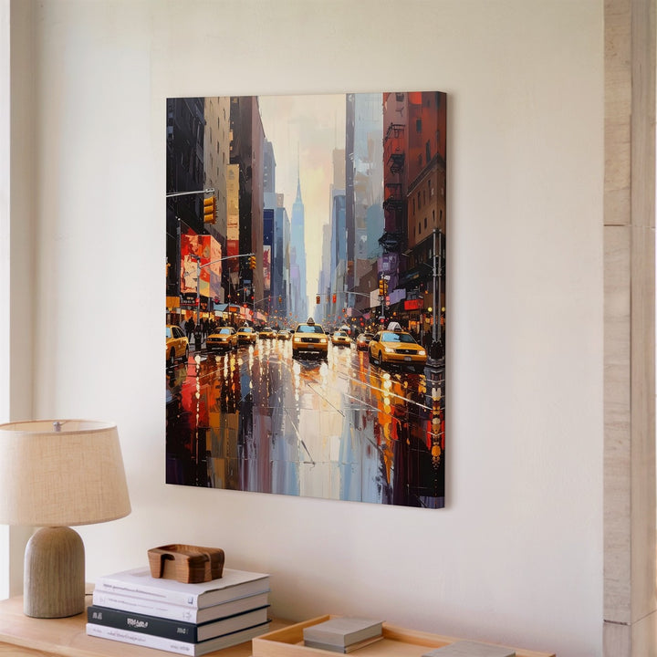 Impressionist Rainy City Canvas – Neon Lights & Reflections on Wet Pavement - Gifitto