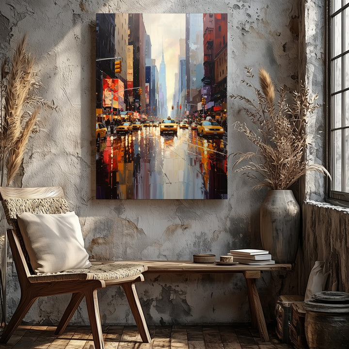 Impressionist Rainy City Canvas – Neon Lights & Reflections on Wet Pavement - Gifitto