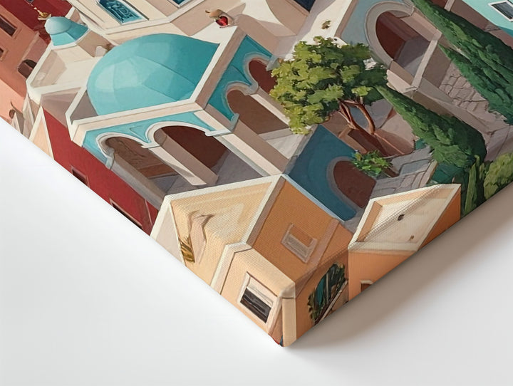Pastel Maze Town Canvas – Mediterranean Village Aerial Wall Art - Gifitto