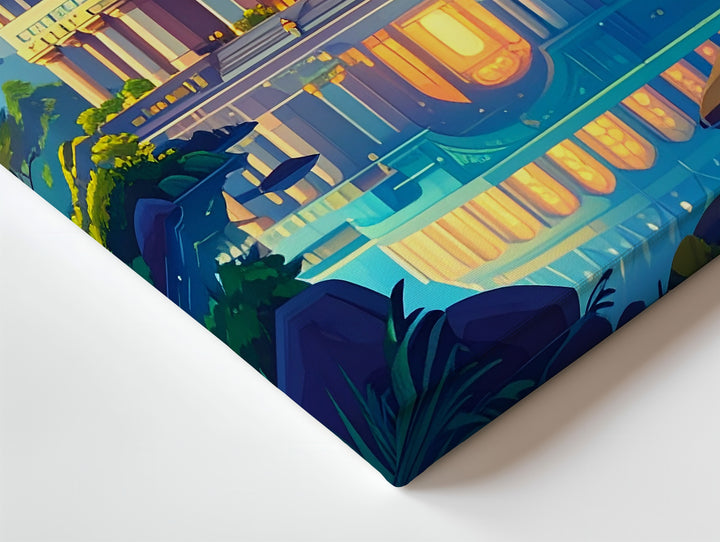 Mystical Temple Canvas – Glowing Turquoise Palace Surrounded by Jungle - Gifitto