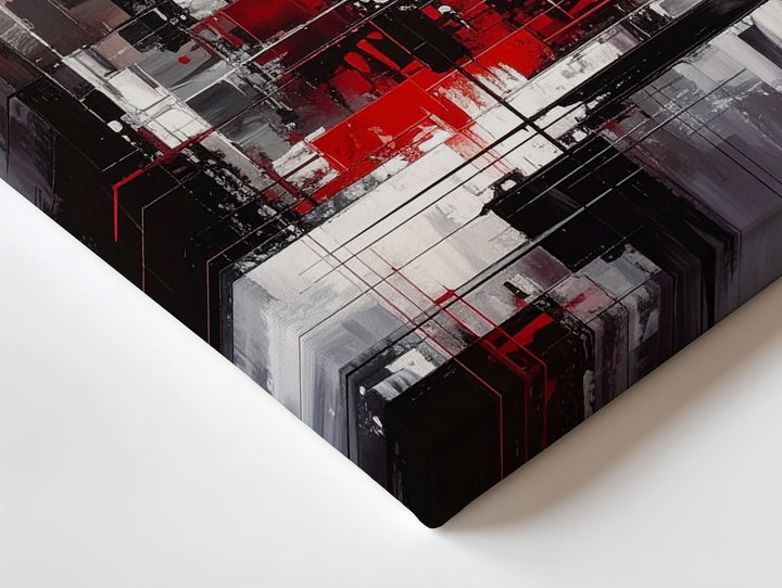 Abstract Cityscape Canvas – Dynamic Fragmented Skyline in Red & Black - Gifitto