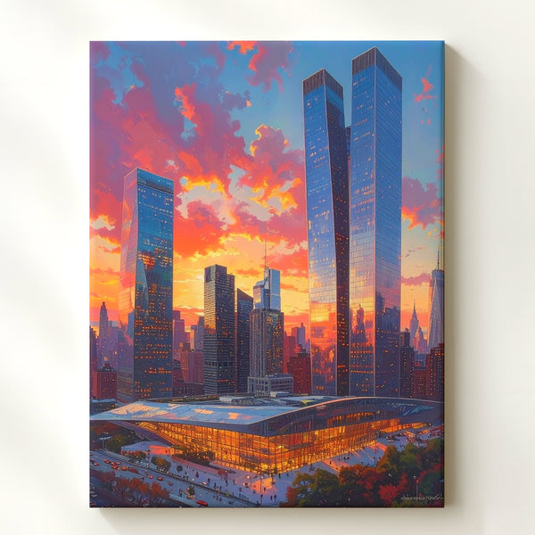 Futuristic Cityscape Canvas – Modern Skyscrapers at Sunset - Gifitto