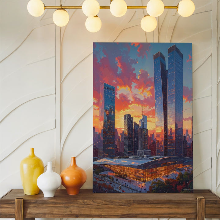 Futuristic Cityscape Canvas – Modern Skyscrapers at Sunset - Gifitto