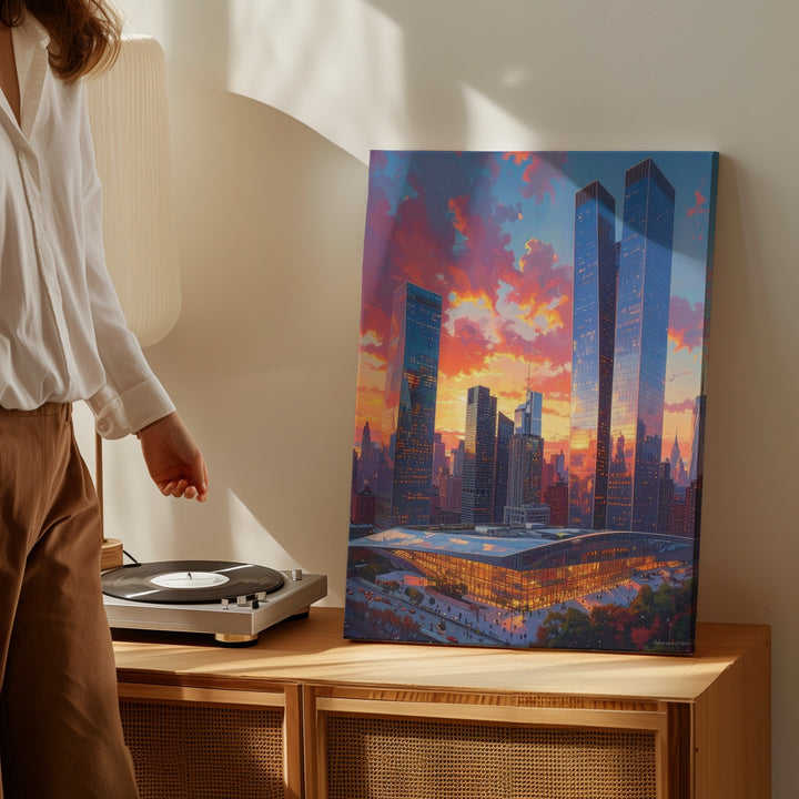 Futuristic Cityscape Canvas – Modern Skyscrapers at Sunset - Gifitto