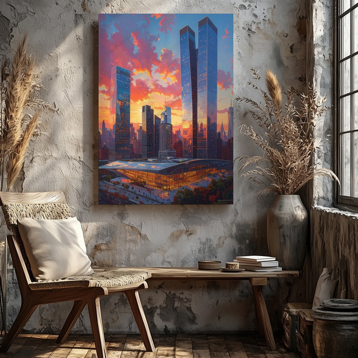 Futuristic Cityscape Canvas – Modern Skyscrapers at Sunset - Gifitto