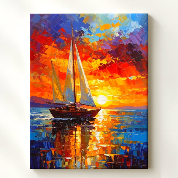 Sunset Sailboat Canvas – Impressionist Painting of Calm Sea and Vibrant Sky - Gifitto