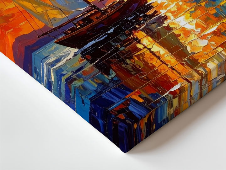 Sunset Sailboat Canvas – Impressionist Painting of Calm Sea and Vibrant Sky - Gifitto