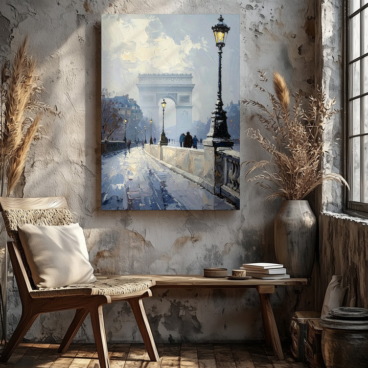 Misty European Cityscape Canvas – Impressionist Paris Bridge & Fog - Gifitto