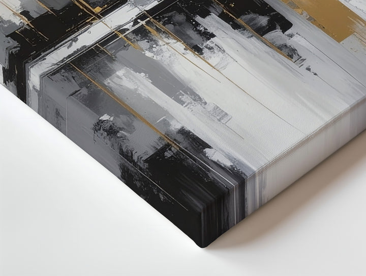 Monochromatic Cityscape Canvas – Abstract Futuristic Skyline with Gold Accents - Gifitto