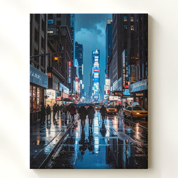 City Night Rain Canvas – Neon Lights & Reflections on Wet Pavement - Gifitto
