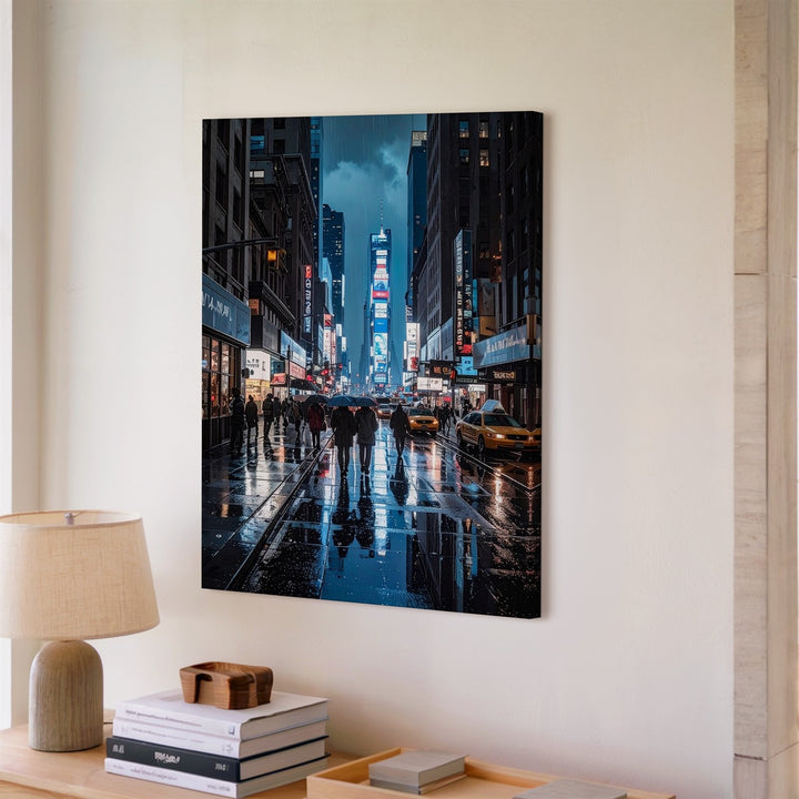 City Night Rain Canvas – Neon Lights & Reflections on Wet Pavement - Gifitto