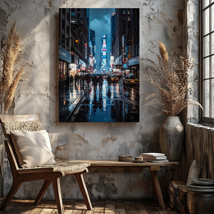 City Night Rain Canvas – Neon Lights & Reflections on Wet Pavement - Gifitto