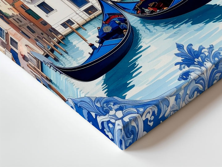 Venice Gondola Canvas – Blue-and-White Ceramic Tile Inspired Artwork - Gifitto