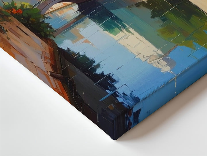 European Canal Scene Canvas – Serene Oil Painting of Stone Buildings and Reflections - Gifitto