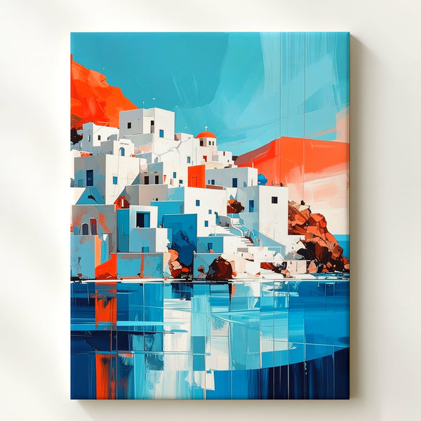 Cycladic-Style Buildings Canvas – Modern Mediterranean Landscape with Abstract Sea & Sky - Gifitto