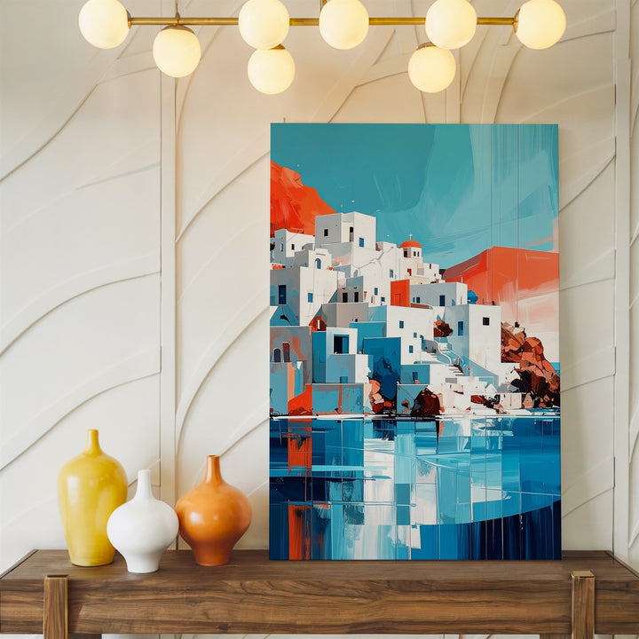 Cycladic-Style Buildings Canvas – Modern Mediterranean Landscape with Abstract Sea & Sky - Gifitto