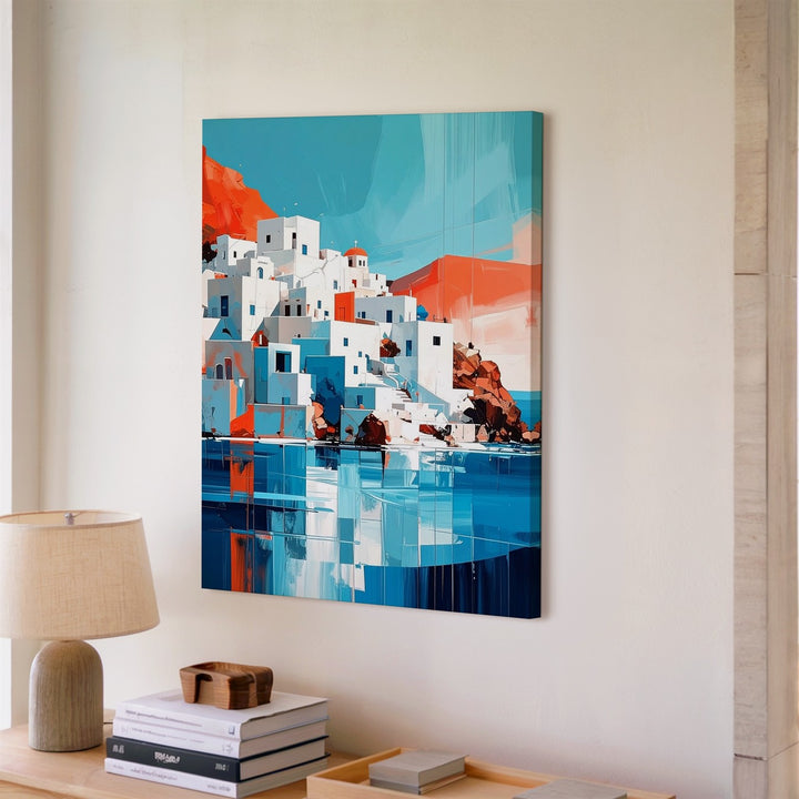 Cycladic-Style Buildings Canvas – Modern Mediterranean Landscape with Abstract Sea & Sky - Gifitto