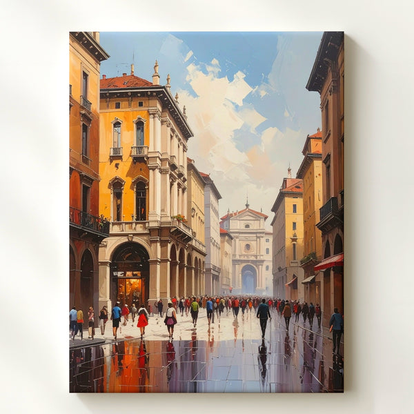 Milan City Street Canvas – Semi-Impressionist Urban Scene with Rainy Reflections - Gifitto