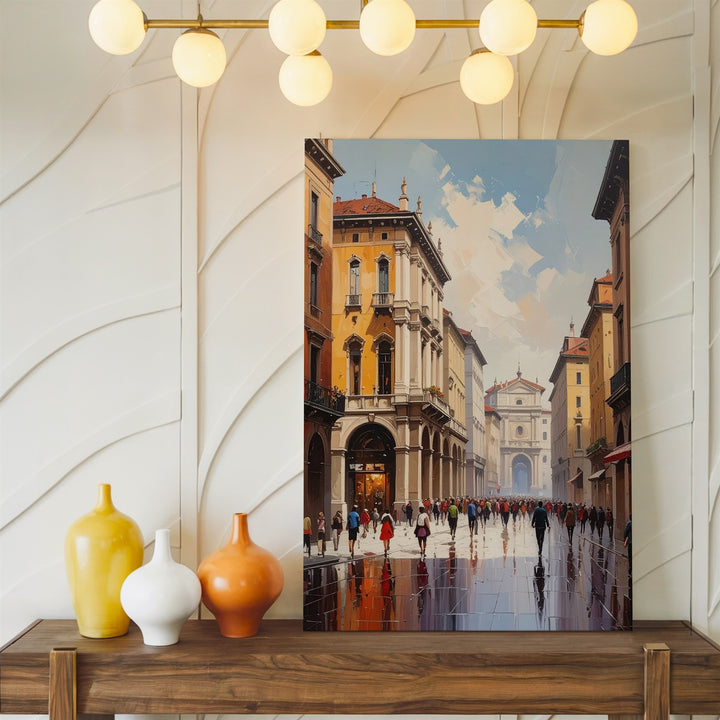 Milan City Street Canvas – Semi-Impressionist Urban Scene with Rainy Reflections - Gifitto