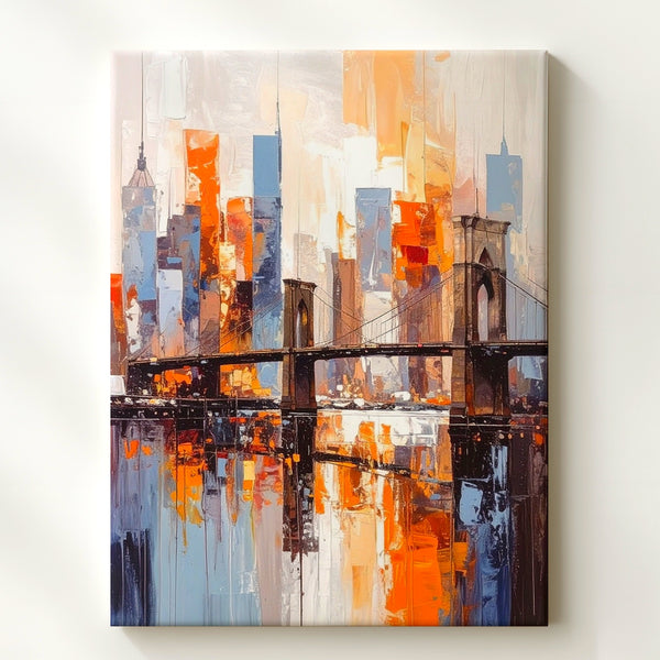 Dreamy Cityscape Canvas – Abstract Bridge and Reflective Water - Gifitto