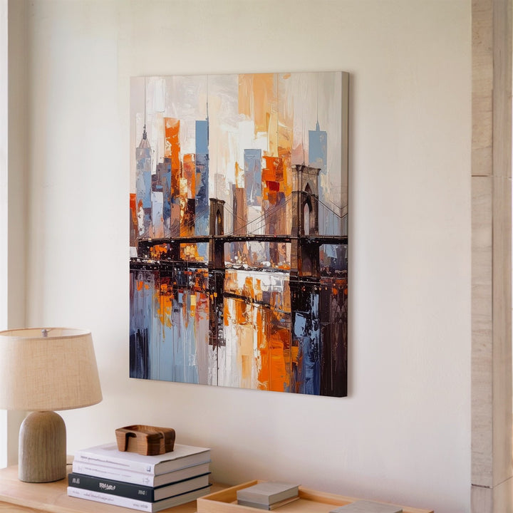 Dreamy Cityscape Canvas – Abstract Bridge and Reflective Water - Gifitto