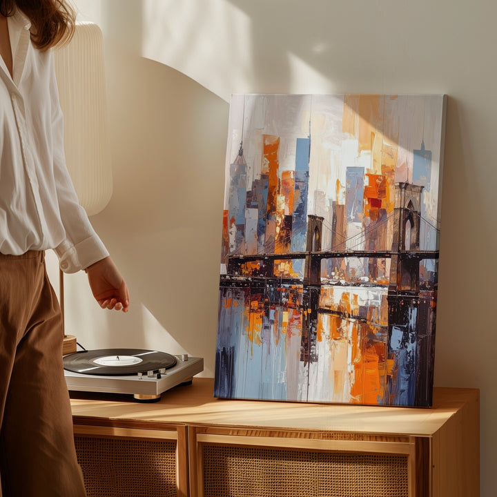 Dreamy Cityscape Canvas – Abstract Bridge and Reflective Water - Gifitto