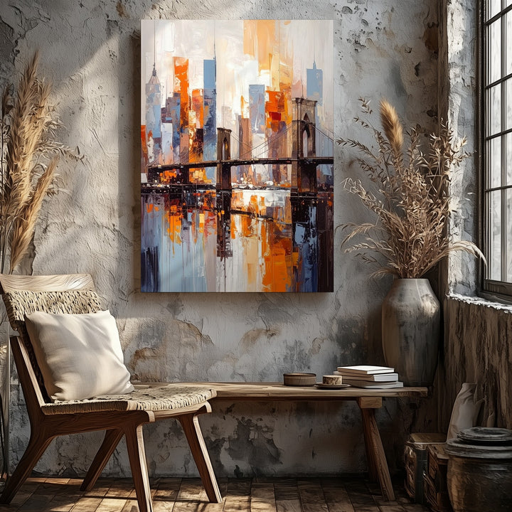 Dreamy Cityscape Canvas – Abstract Bridge and Reflective Water - Gifitto