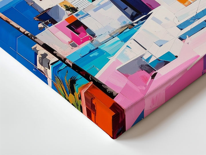 Mediterranean Village Canvas – Colorful Coastal Scene with Bold Geometric Architecture - Gifitto