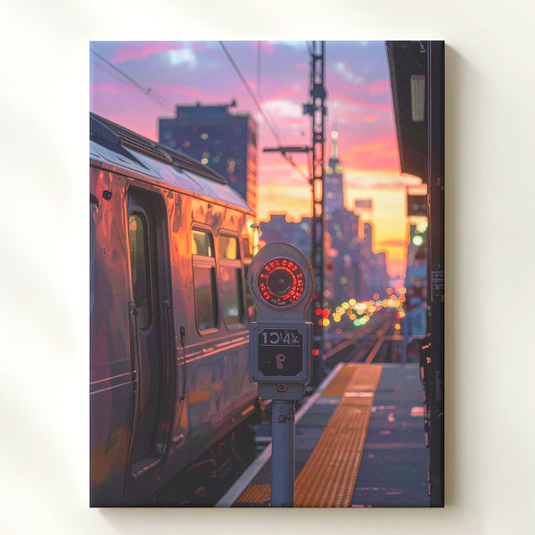 Golden Hour Train Arrival Canvas – Cinematic Urban Train Scene - Gifitto
