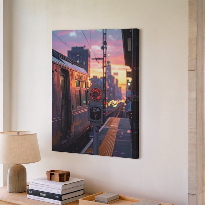 Golden Hour Train Arrival Canvas – Cinematic Urban Train Scene - Gifitto