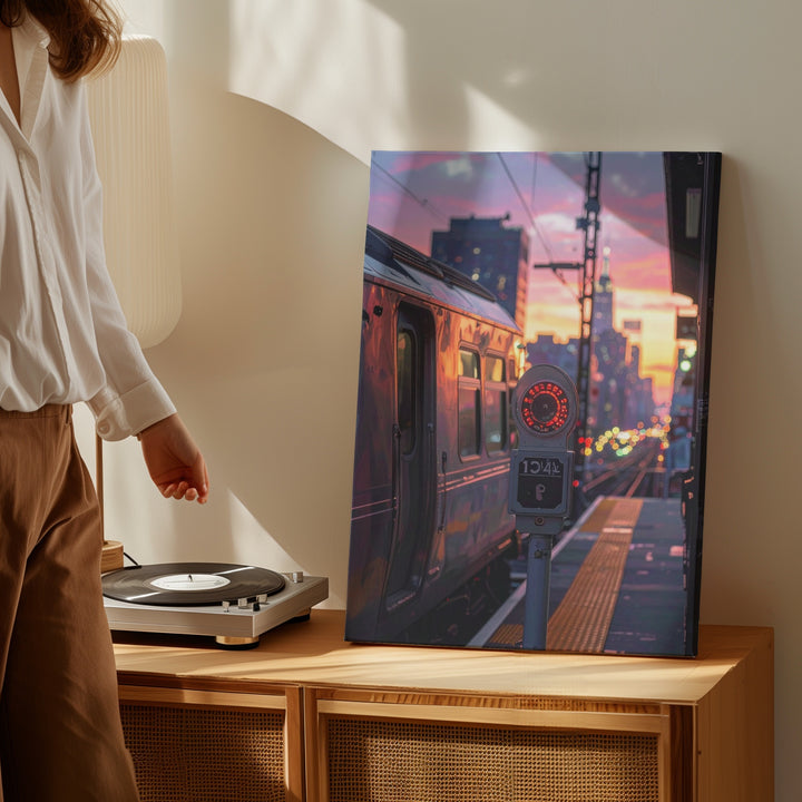 Golden Hour Train Arrival Canvas – Cinematic Urban Train Scene - Gifitto