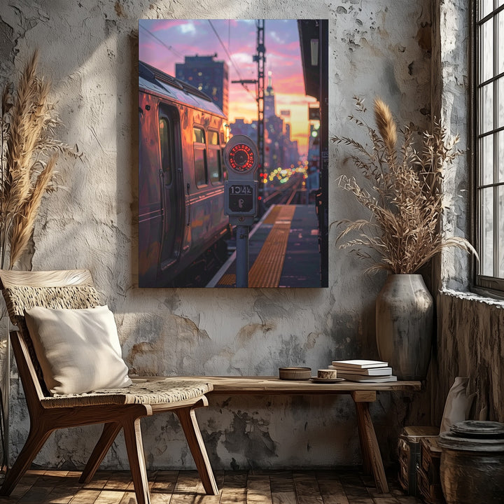 Golden Hour Train Arrival Canvas – Cinematic Urban Train Scene - Gifitto