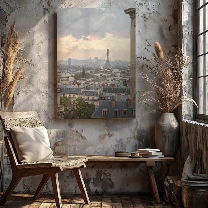 Paris Rooftops Canvas – Dreamy Twilight View with Eiffel Tower - Gifitto