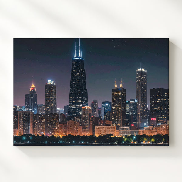 Chicago Skyline at Night Canvas – Modern Cityscape with Willis Tower - Gifitto