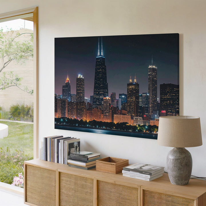 Chicago Skyline at Night Canvas – Modern Cityscape with Willis Tower - Gifitto