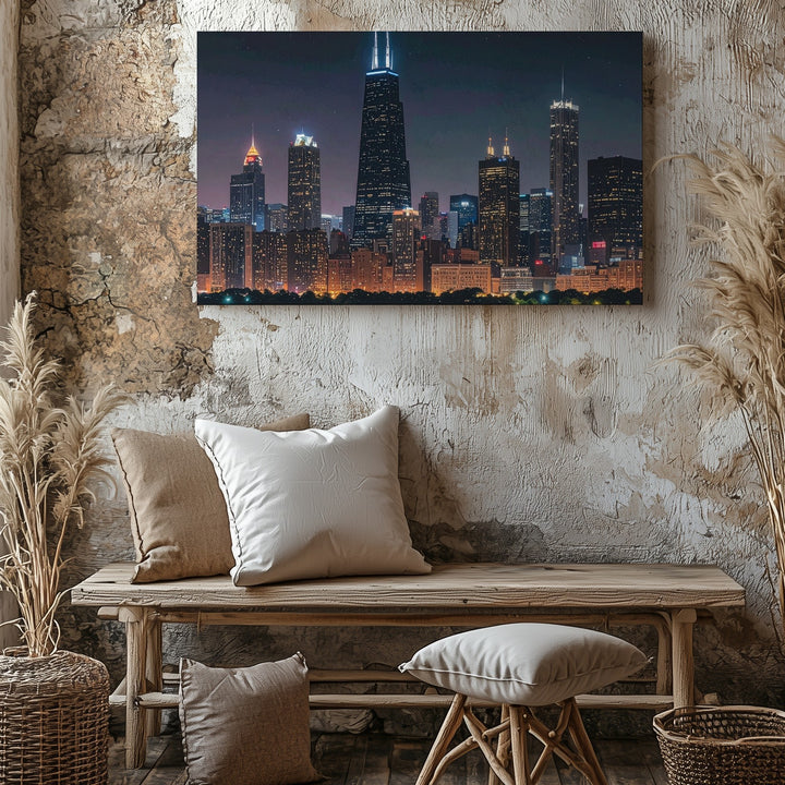 Chicago Skyline at Night Canvas – Modern Cityscape with Willis Tower - Gifitto